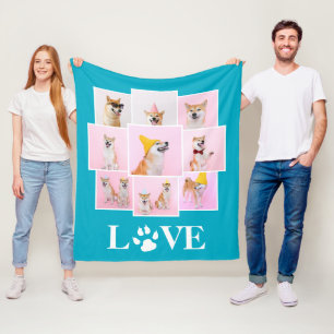 Dog Paw LOVE Personalised 9 Photo Collage Fleece Blanket