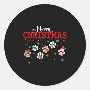 Dog Paw Merry Christmas Pajamas Puppy Dog Lover Ch Classic Round Sticker