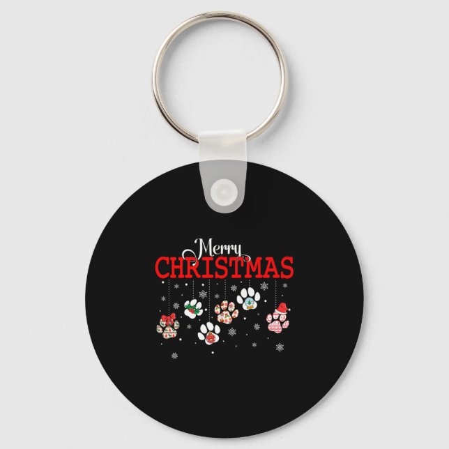 Dog Paw Merry Christmas Pajamas Puppy Dog Lover Ch Key Ring (Front)