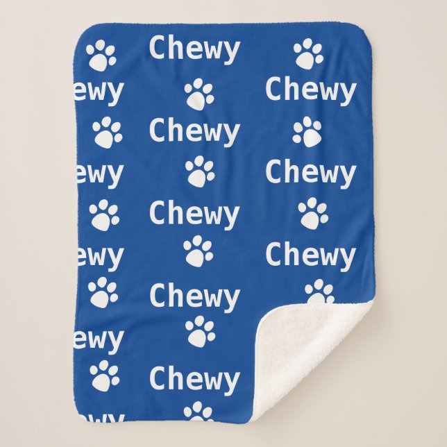  Dog Paw Name Navy White   Sherpa Blanket (Front)