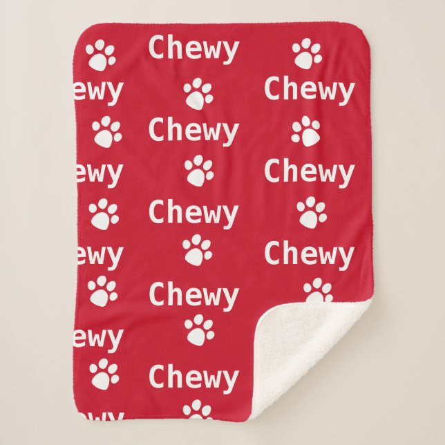  Dog Paw Name Red White   Sherpa Blanket (Front)