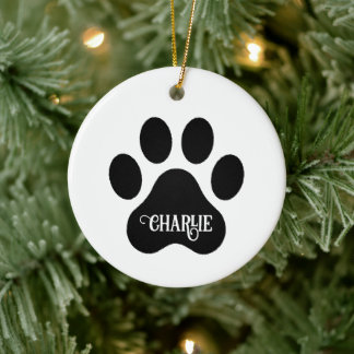 Dog Paw Name Silhouette Design Ceramic Ornament
