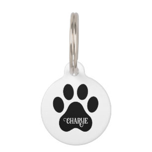 Dog Paw Name Silhouette Design Pet Tag