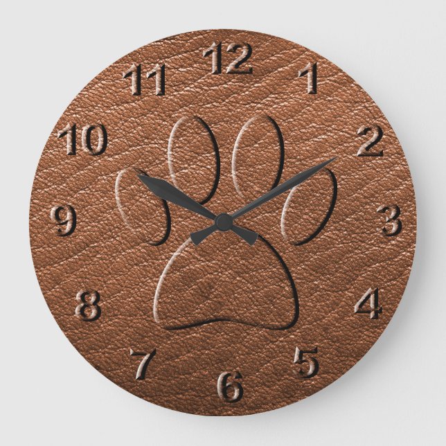 Dog Paw On Leather Print Large Clock (Front)