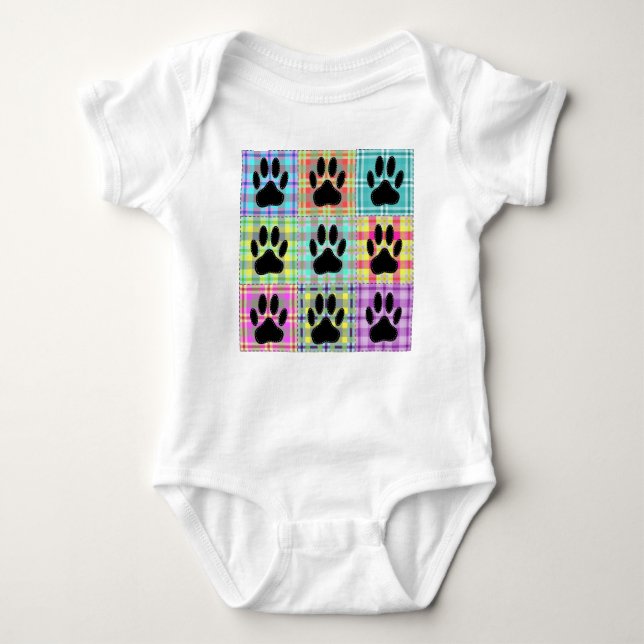 Dog Paw Pattern Quilt Baby Bodysuit (Front)
