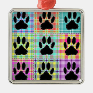 Dog Paw Pattern Quilt Metal Ornament