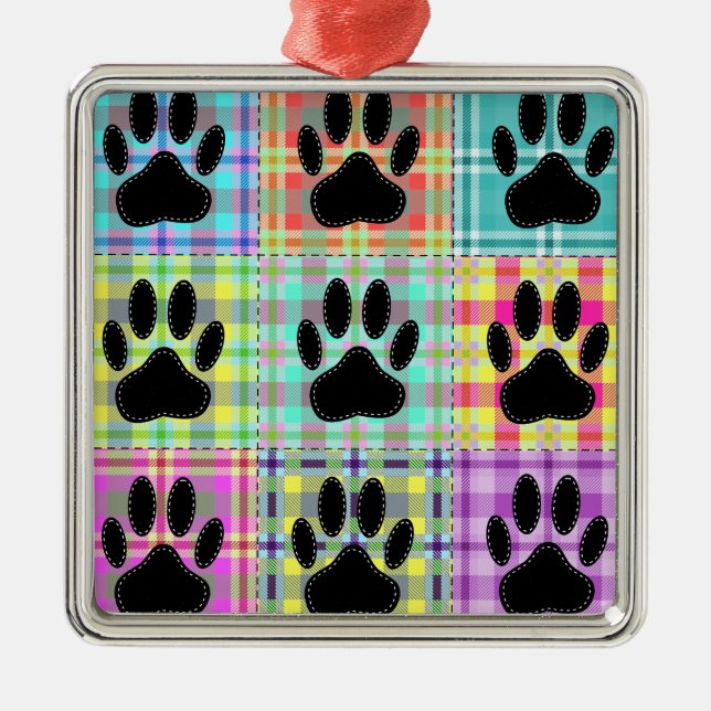 Dog Paw Pattern Quilt Metal Ornament (Front)