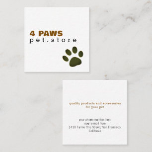 Dog Paw   Pet Store white modern Square Business Card