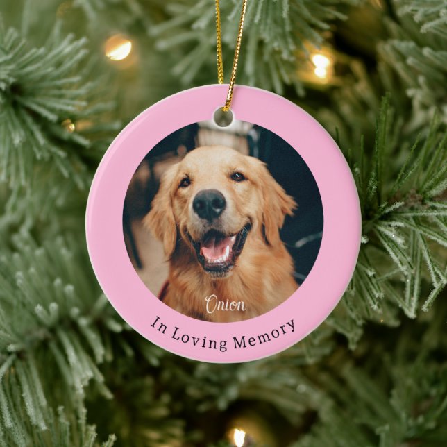 Dog Paw Pink Christmas Pet Memorial  Ceramic Ornament (Tree)