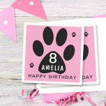 Dog Paw Pink Girl Kids Birthday Party  Napkin<br><div class="desc">Dog Paw Pink Girl Kids Birthday Party Napkins. The design features a Happy birthday text,  a name in a black dog paw print on a pink background. Personalise the napkins with the kid`s name and age.</div>