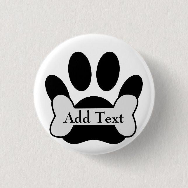 Dog Paw Print And Bone 3 Cm Round Badge (Front)