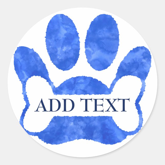 Dog Paw Print And Bone Blue Watercolor Custom Classic Round Sticker (Front)