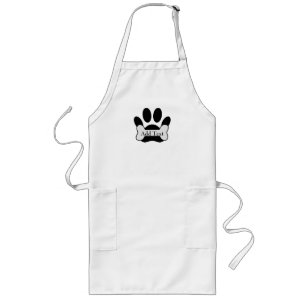 Dog Paw Print And Bone Custom Text Long Apron