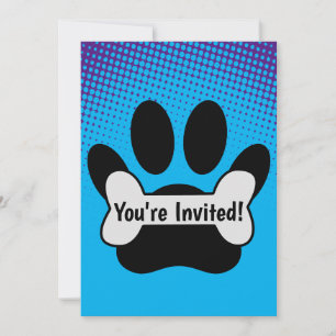 Dog Paw Print And Bone Gradient Invitation