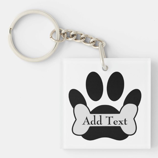 Dog Paw Print And Bone Keychain (Front)