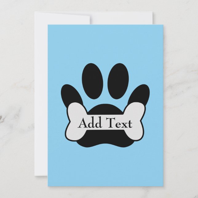 Dog Paw Print And Bone On Baby Blue Invitation (Front)