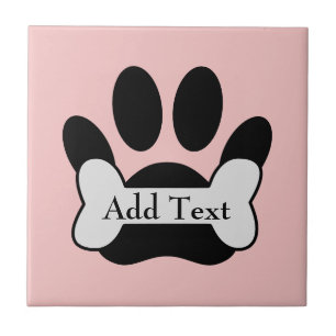 Dog Paw Print And Bone On Baby Pink Editable Ceramic Tile