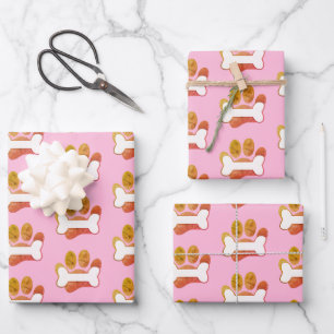 Dog Paw Print And Bone Pattern With Texture Wrapping Paper Sheet