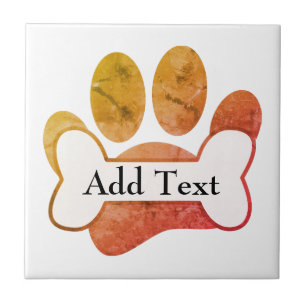 Dog Paw Print And Bone With Texture Custom Text Ceramic Tile
