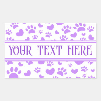 Dog Paw Print and Hearts With Custom Name Purple Rectangular Sticker