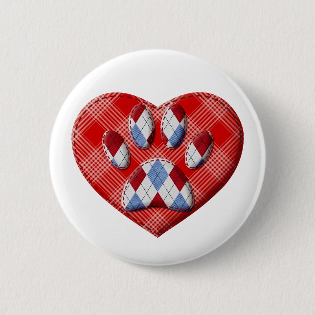 Dog Paw Print And Red Heart Drawing 6 Cm Round Badge (Front)