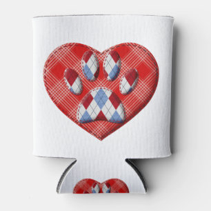 Dog Paw Print And Red Heart Drawing Can Cooler