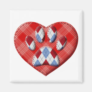Dog Paw Print And Red Heart Drawing Magnet