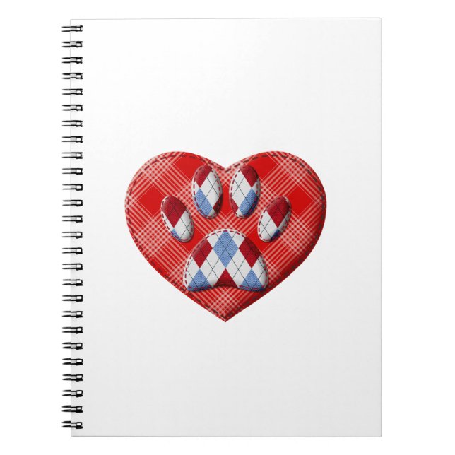 Dog Paw Print And Red Heart Drawing Notebook (Front)