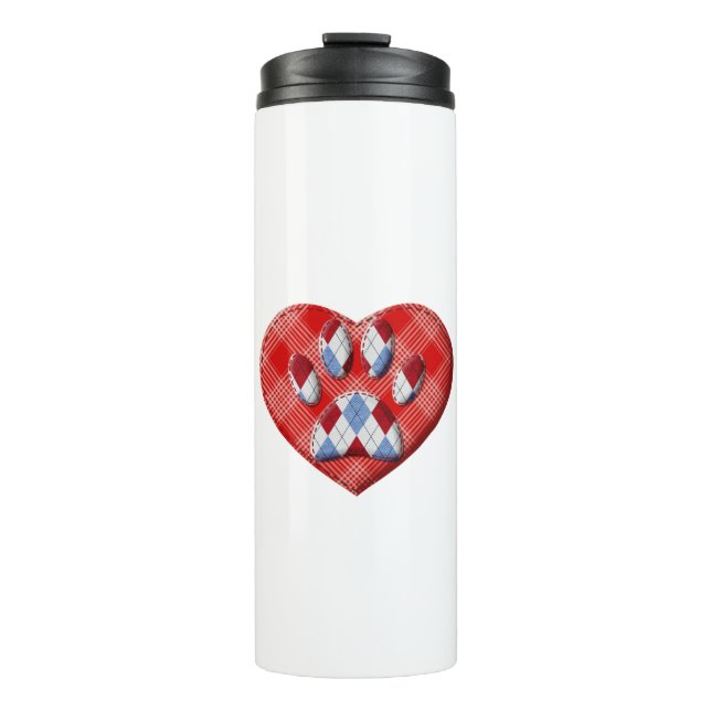 Dog Paw Print And Red Heart Drawing Thermal Tumbler (Front)