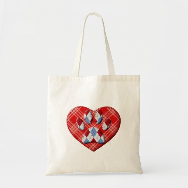 Dog Paw Print And Red Heart Drawing Tote Bag (Front)