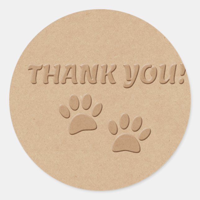 Dog Paw Print And Text Thank You Classic Round Sticker (Front)
