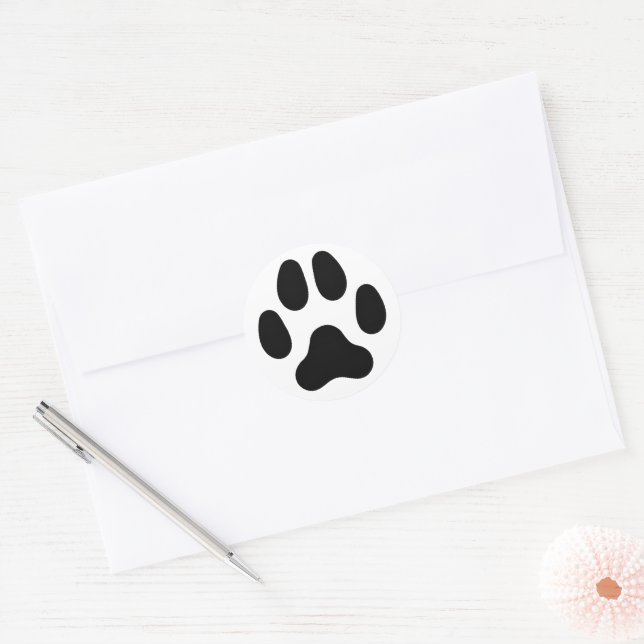 Dog Paw Print Animal Themed (Black) Classic Round Sticker (Envelope)