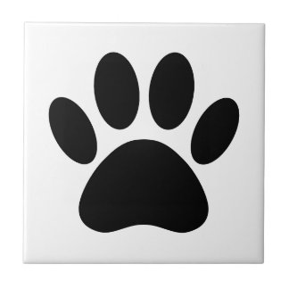Dog Paw Print Art Black and White Ceramic Tile
