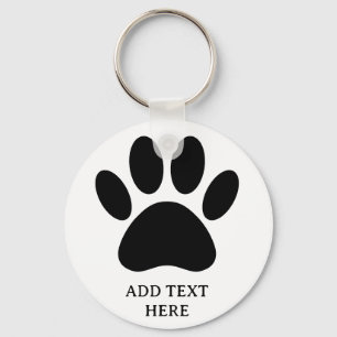 Dog Paw Print Art Black and White Custom Text Key Ring