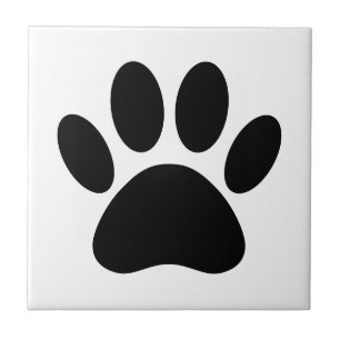 Dog Paw Print Art Black and White Pet Ceramic Tile