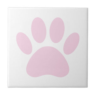 Dog Paw Print Art Light Pink and White Ceramic Tile