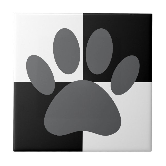 Dog Paw Print Black and White Custom Ceramic Tile (Front)