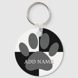 Dog Paw Print Black and White Custom Key Ring