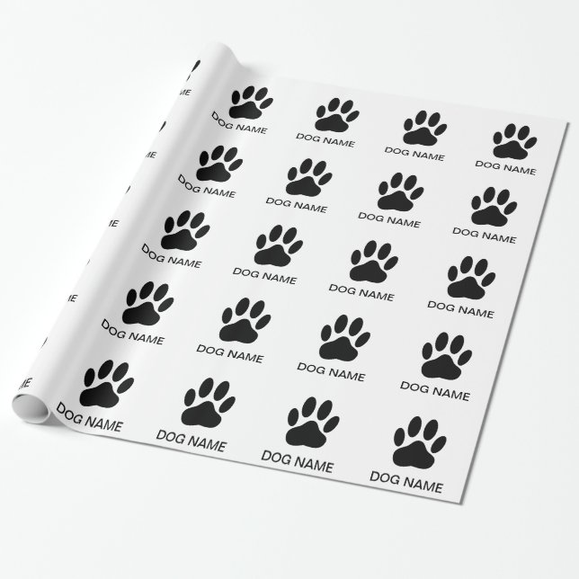 Dog Paw Print Black and White Wrapping Paper (Unrolled)