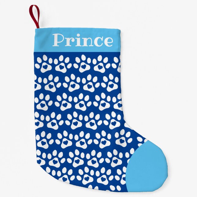Dog Paw Print Blue Top Christmas Stocking (Front)