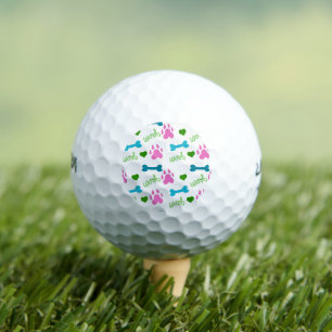 Dog Paw Print Bone Woof Pattern Pink Golf Balls