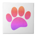 Dog Paw Print Cartoon Old Distressed Paper Print Ceramic Tile<br><div class="desc">A cute dog paw print. Distressed old paper,  vintage effect applied to the image. Shades of pink and orange.
Custom ceramic tiles. Gift idea for for dog lovers.</div>