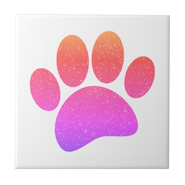 Dog Paw Print Cartoon Old Distressed Paper Print Ceramic Tile (Front)