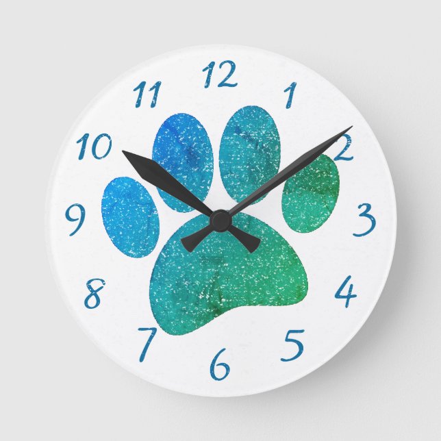 Dog Paw Print Cartoon Old Distressed Paper Print Round Clock (Front)