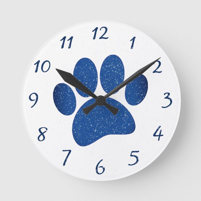 Dog Paw Print Cartoon Old Paper Print Round Clock (Front)