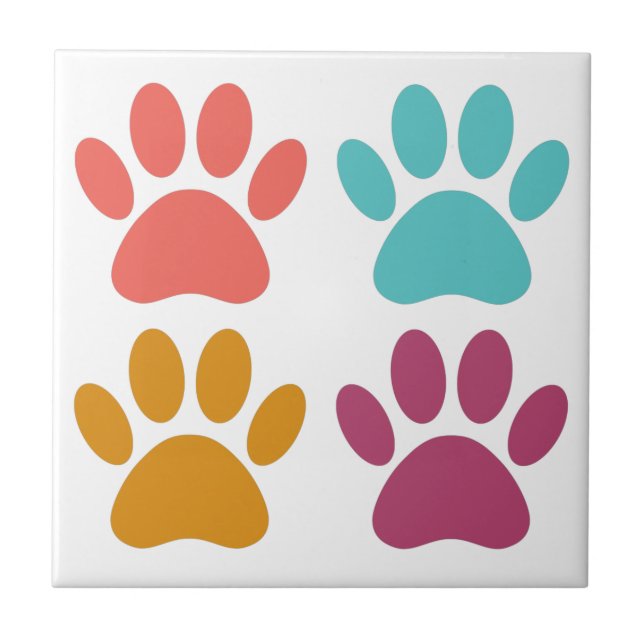 Dog Paw Print Cool Colours Ceramic Tile (Front)