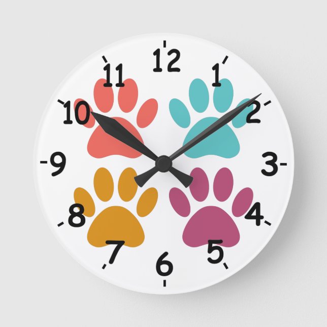 Dog Paw Print Cool Colours Round Clock (Front)