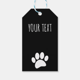 Dog Paw Print Custom Text Black Gift Tags