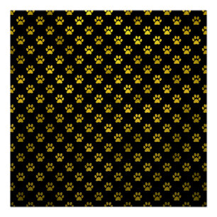 Dog Paw Print Gold Black Background Metallic Faux