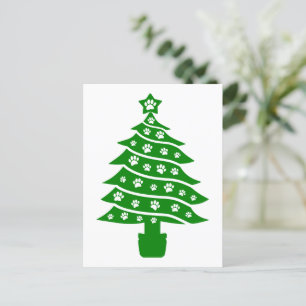 Dog Paw Print Green Christmas Tree Postcard